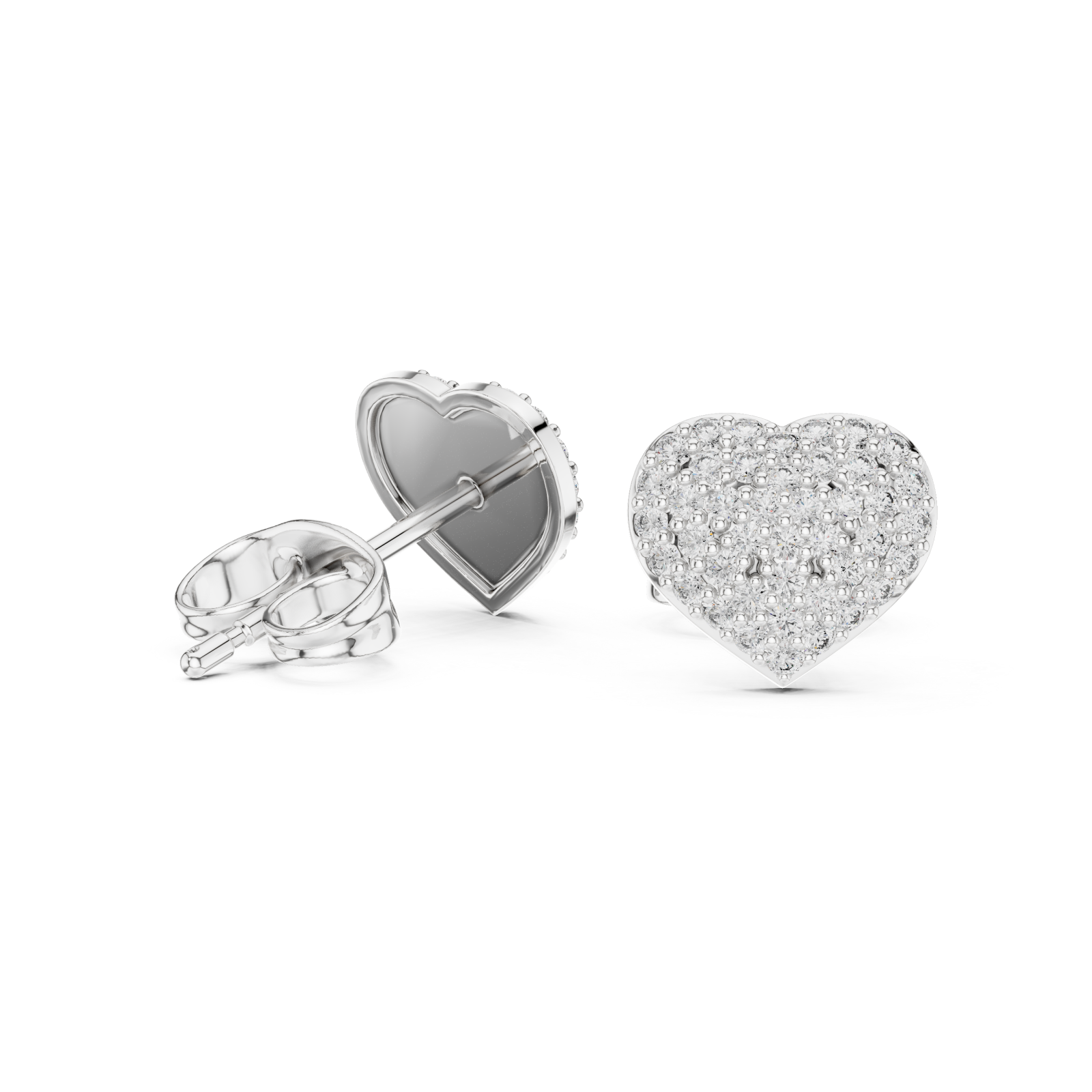 White Gold Radiant Pave Heart Stud Earrings Left View