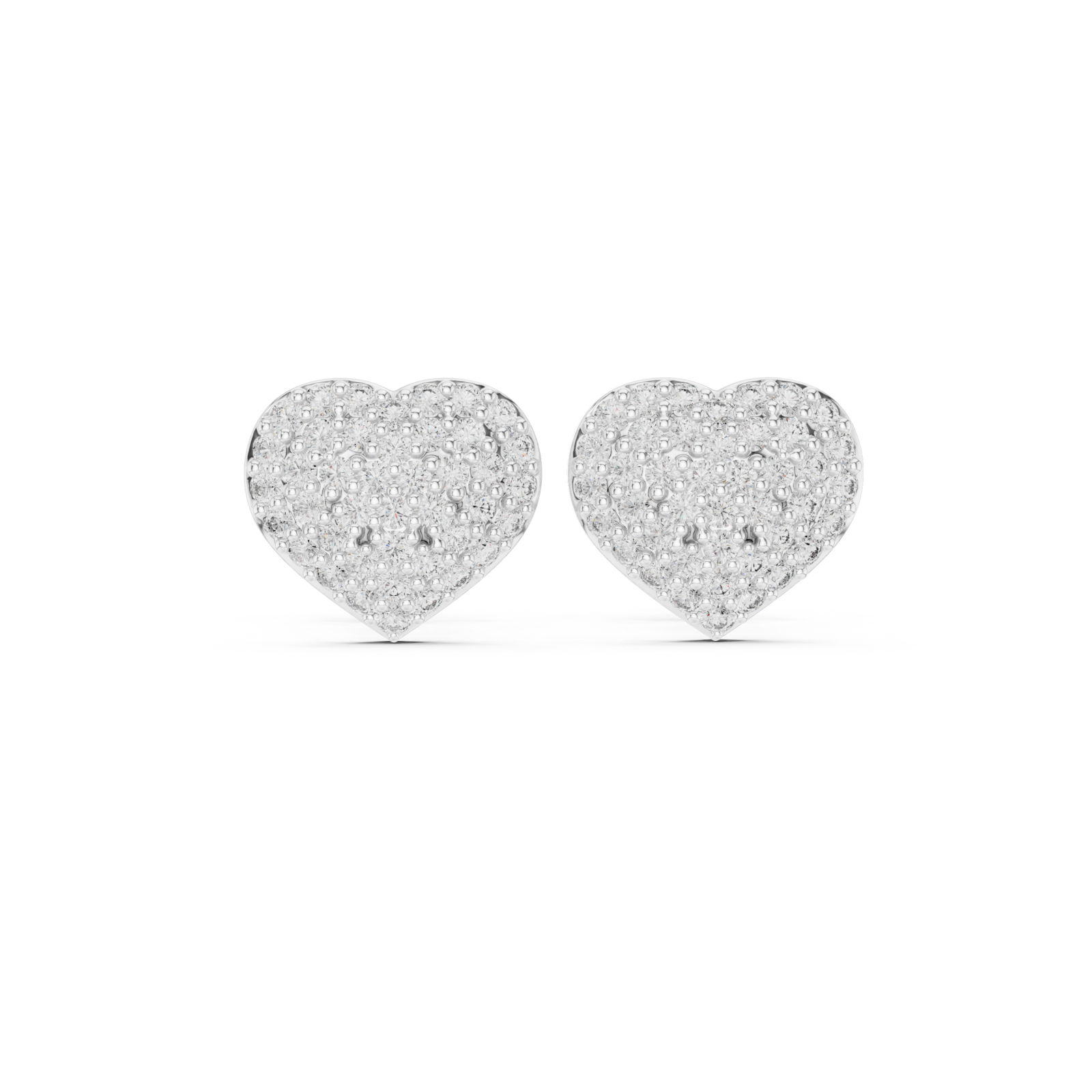  White Gold Radiant Pave Heart Stud Earrings Front View