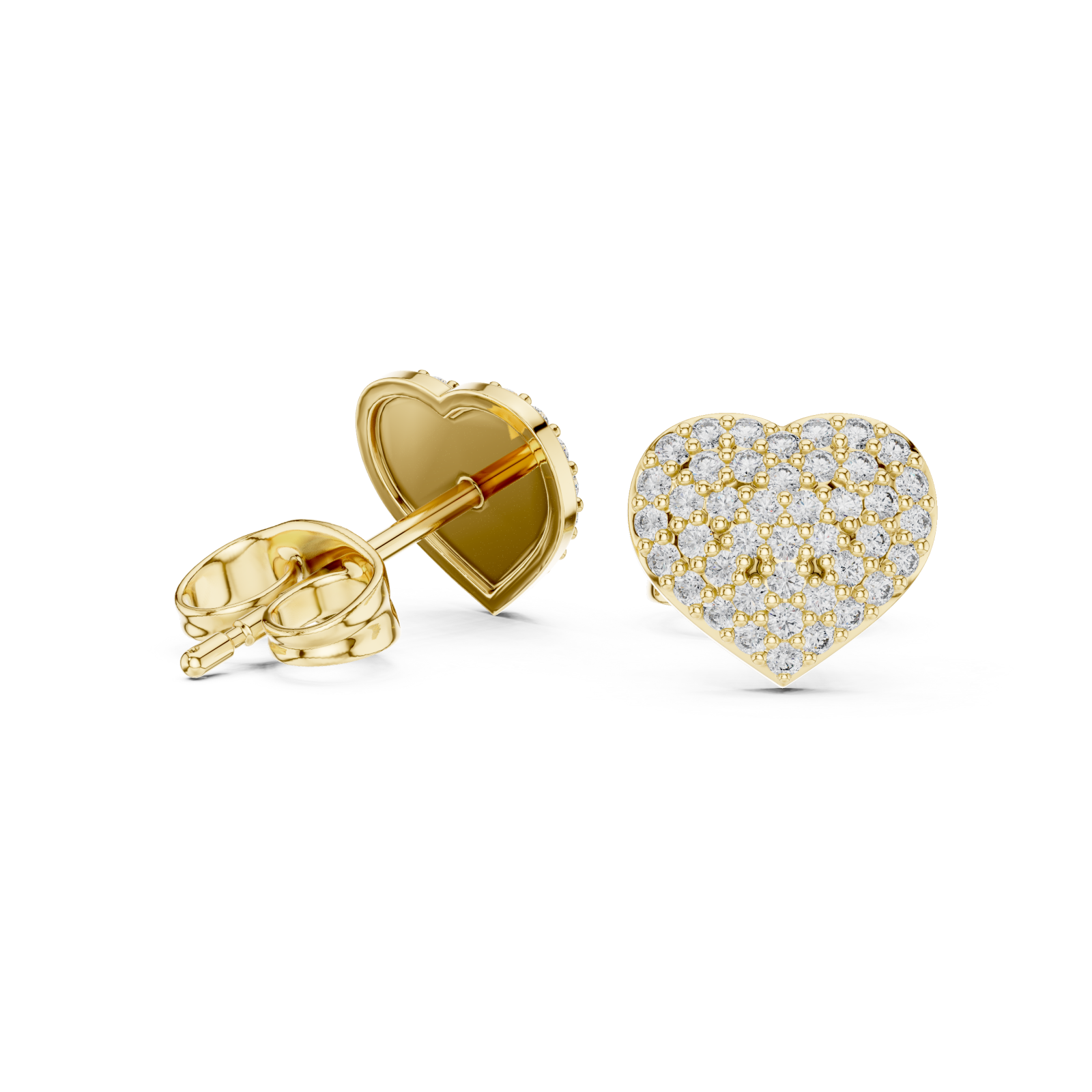  Gold Radiant Pave Heart Stud Earrings Left View