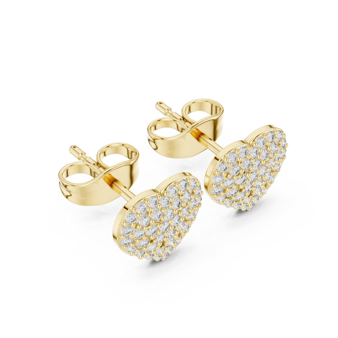 Gold Radiant Pave Heart Stud Earrings Right View