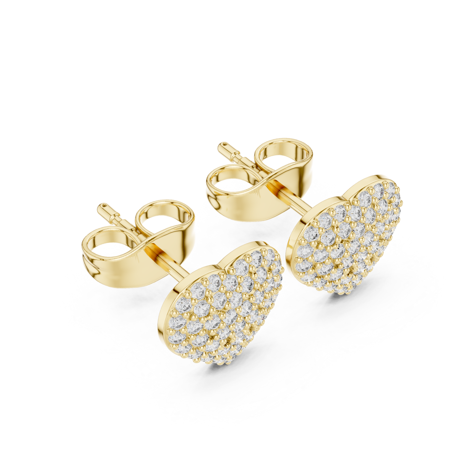 Gold Radiant Pave Heart Stud Earrings Right View