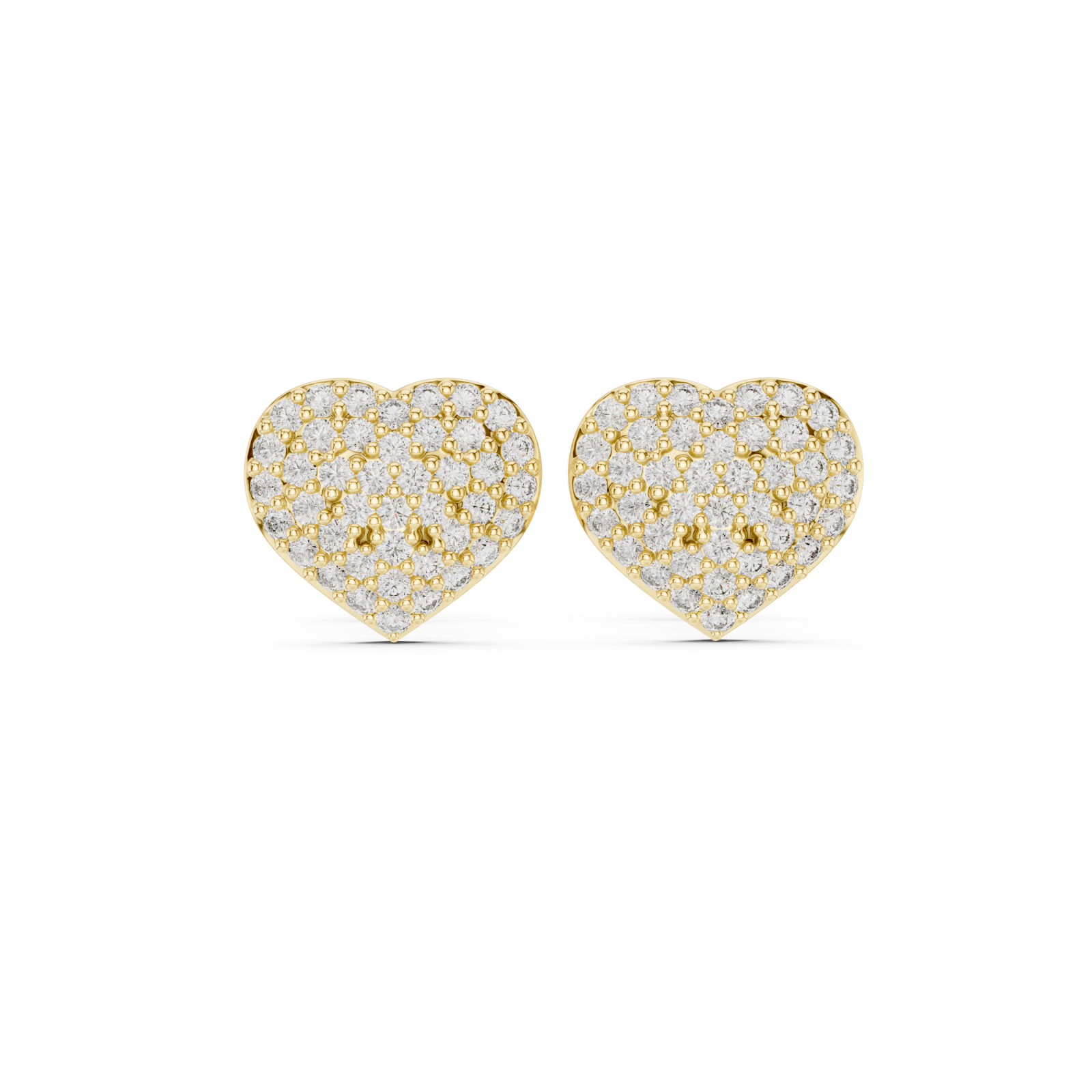  Gold Radiant Pave Heart Stud Earrings Front View