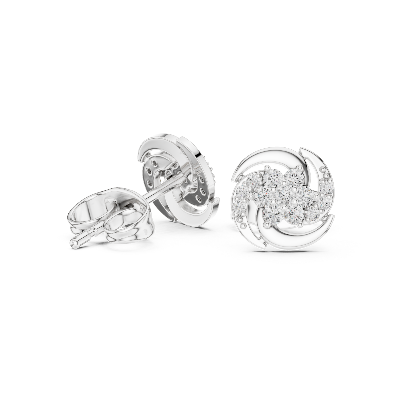  White Gold Lustrous Infinity Signature Studs Left View