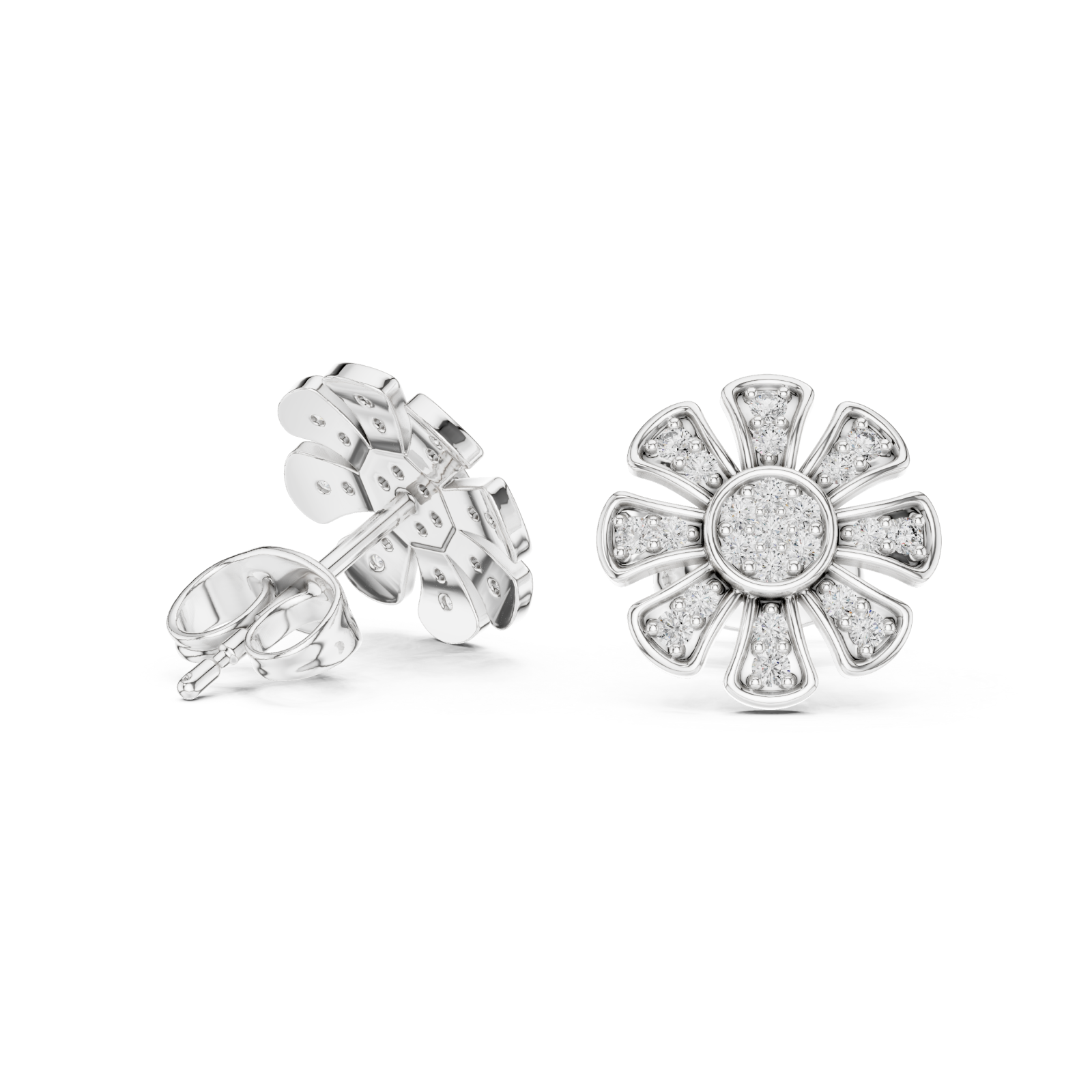 White Gold Sunlit Flower Whisper Earrings Left View
