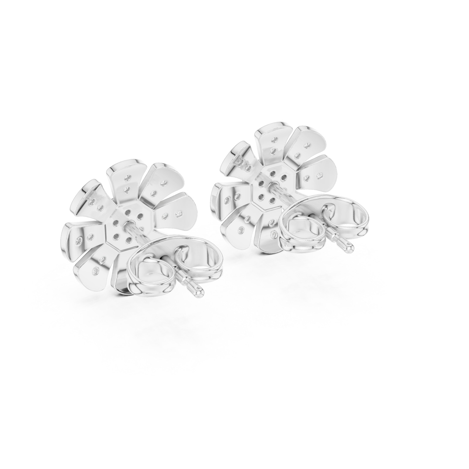  White Gold Sunlit Flower Whisper Earrings Side View