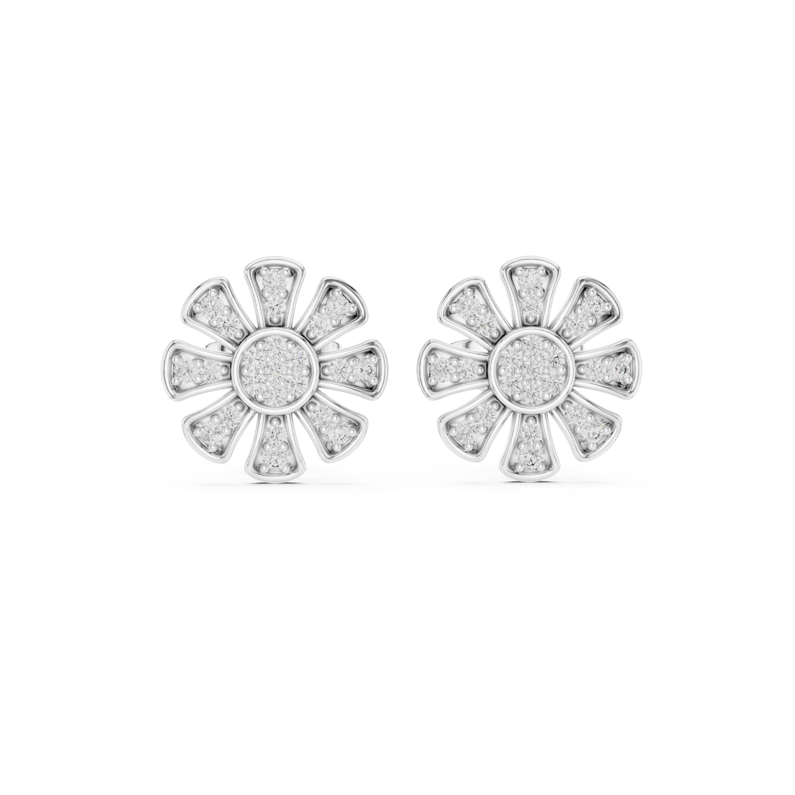  White Gold Sunlit Flower Whisper Earrings Front View