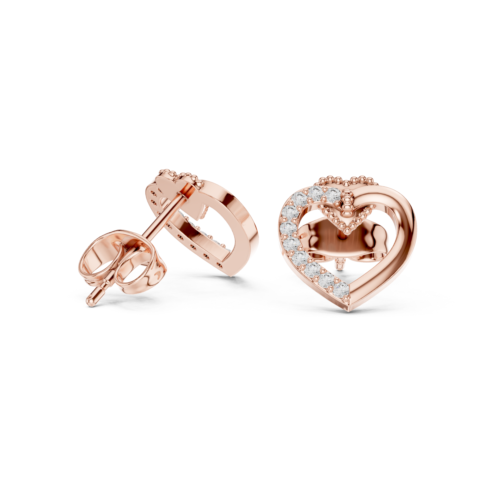  Rose Gold Sparkling Embrace Heart Stud Earrings Left View