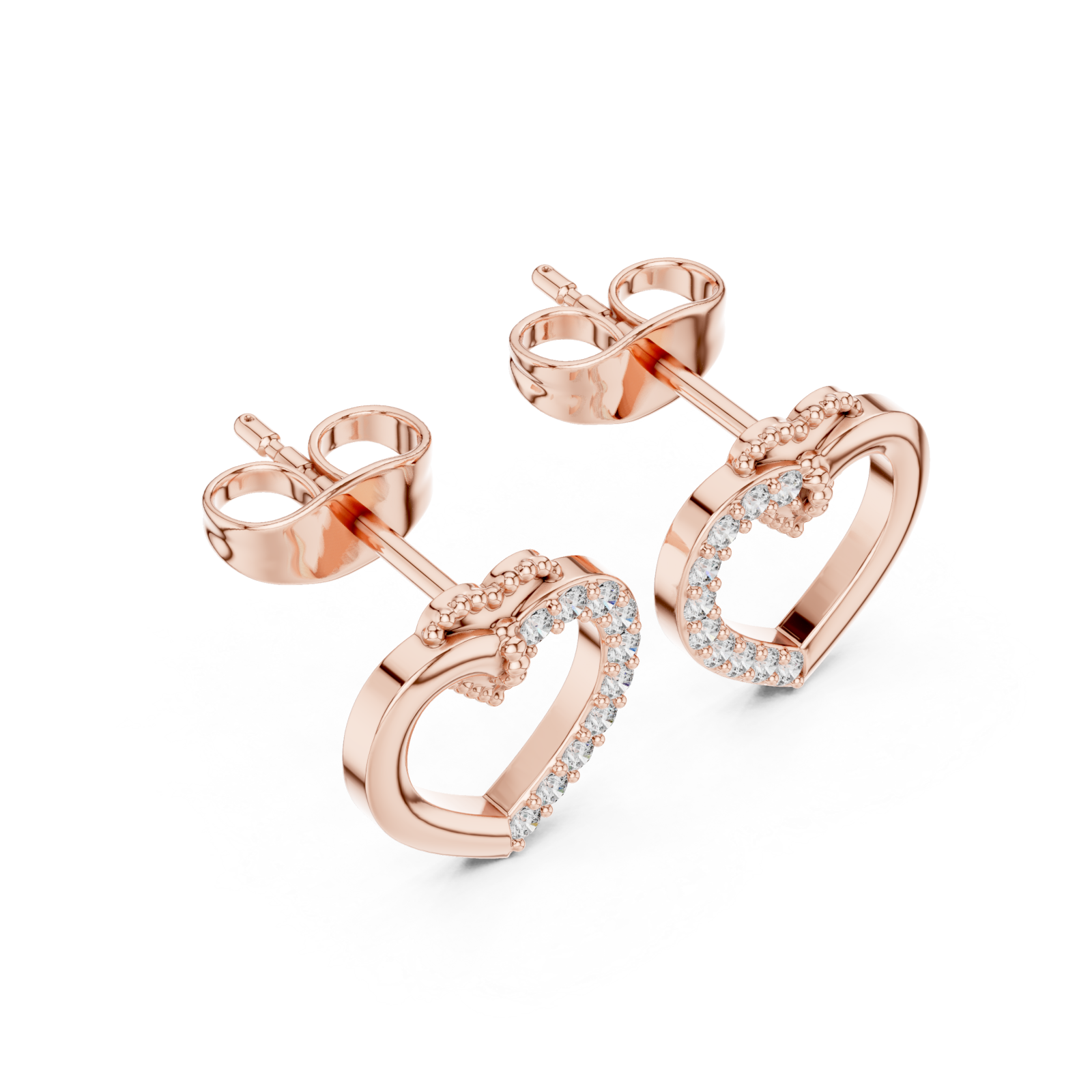  Rose Gold Sparkling Embrace Heart Stud Earrings Right View
