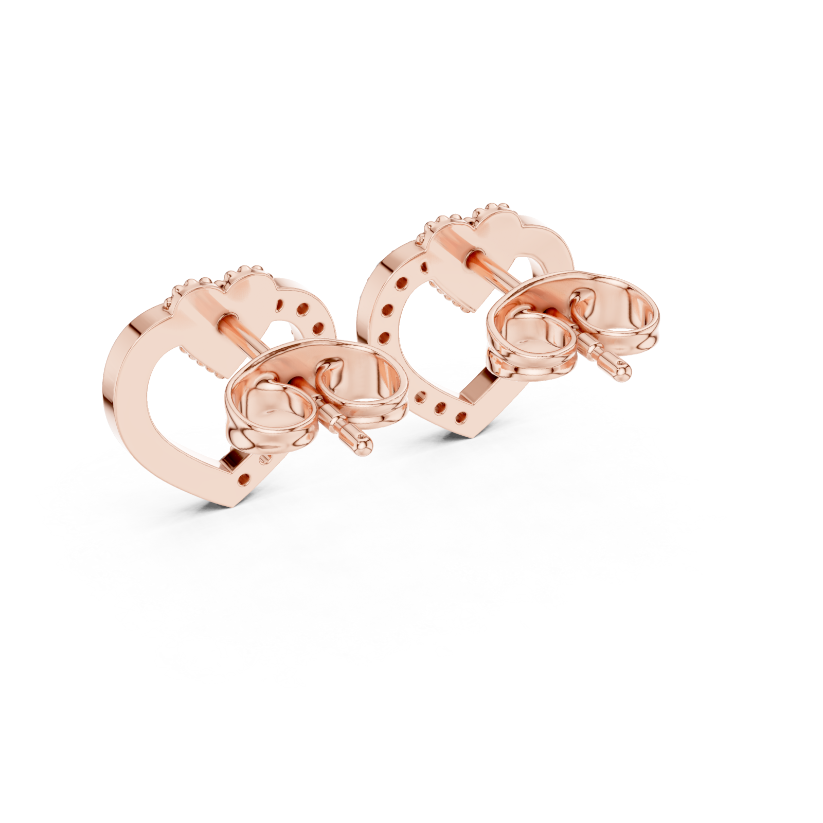  Rose Gold Sparkling Embrace Heart Stud Earrings Side View