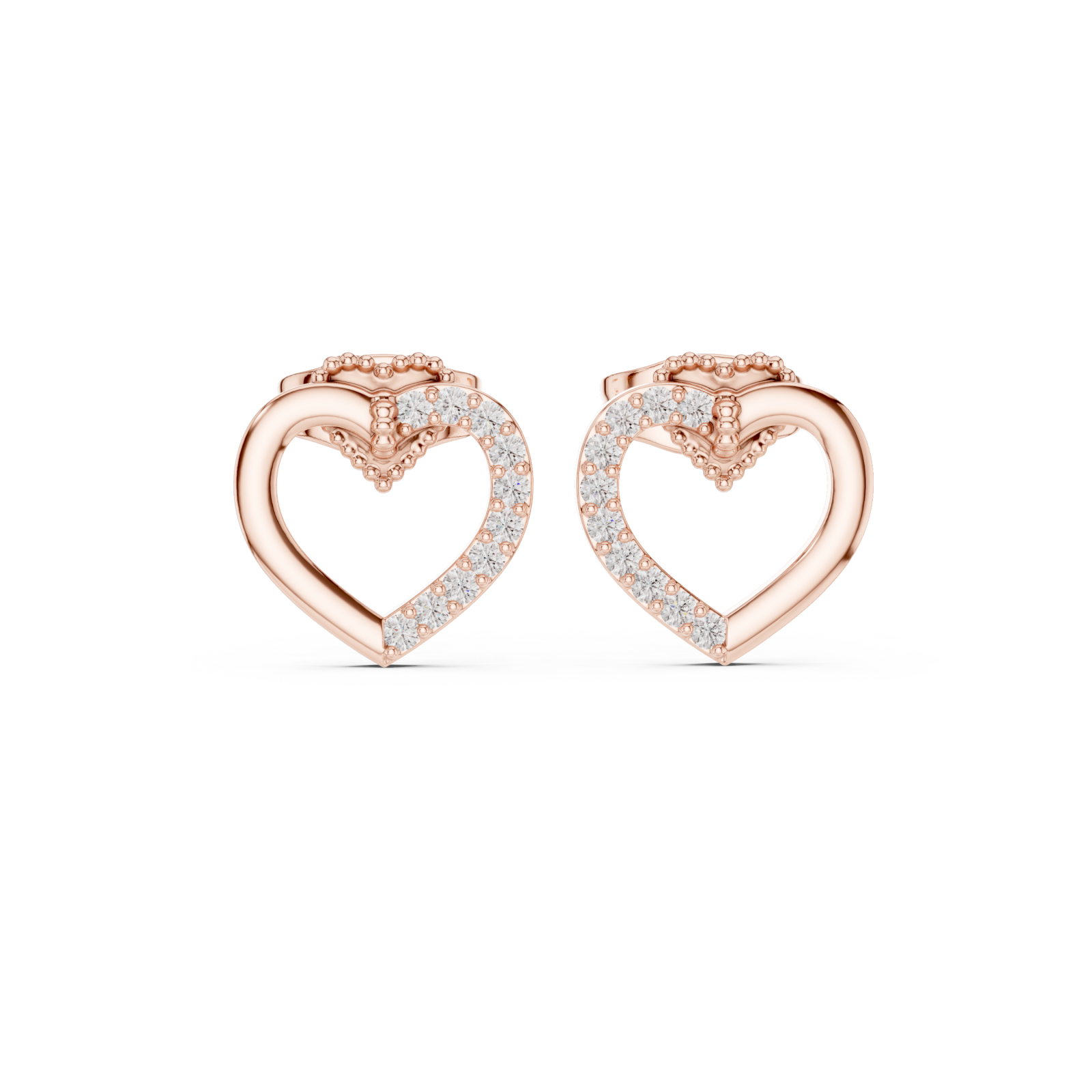  Rose Gold Sparkling Embrace Heart Stud Earrings Front View
