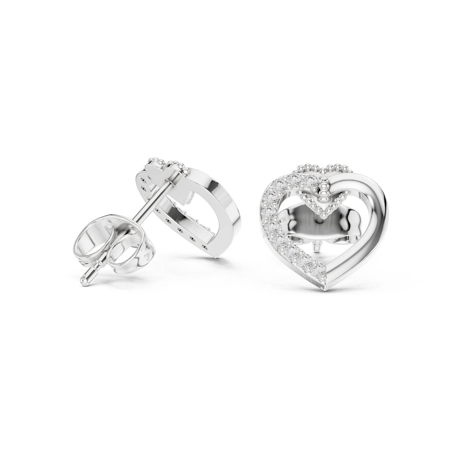  White Gold Sparkling Embrace Heart Stud Earrings Left View