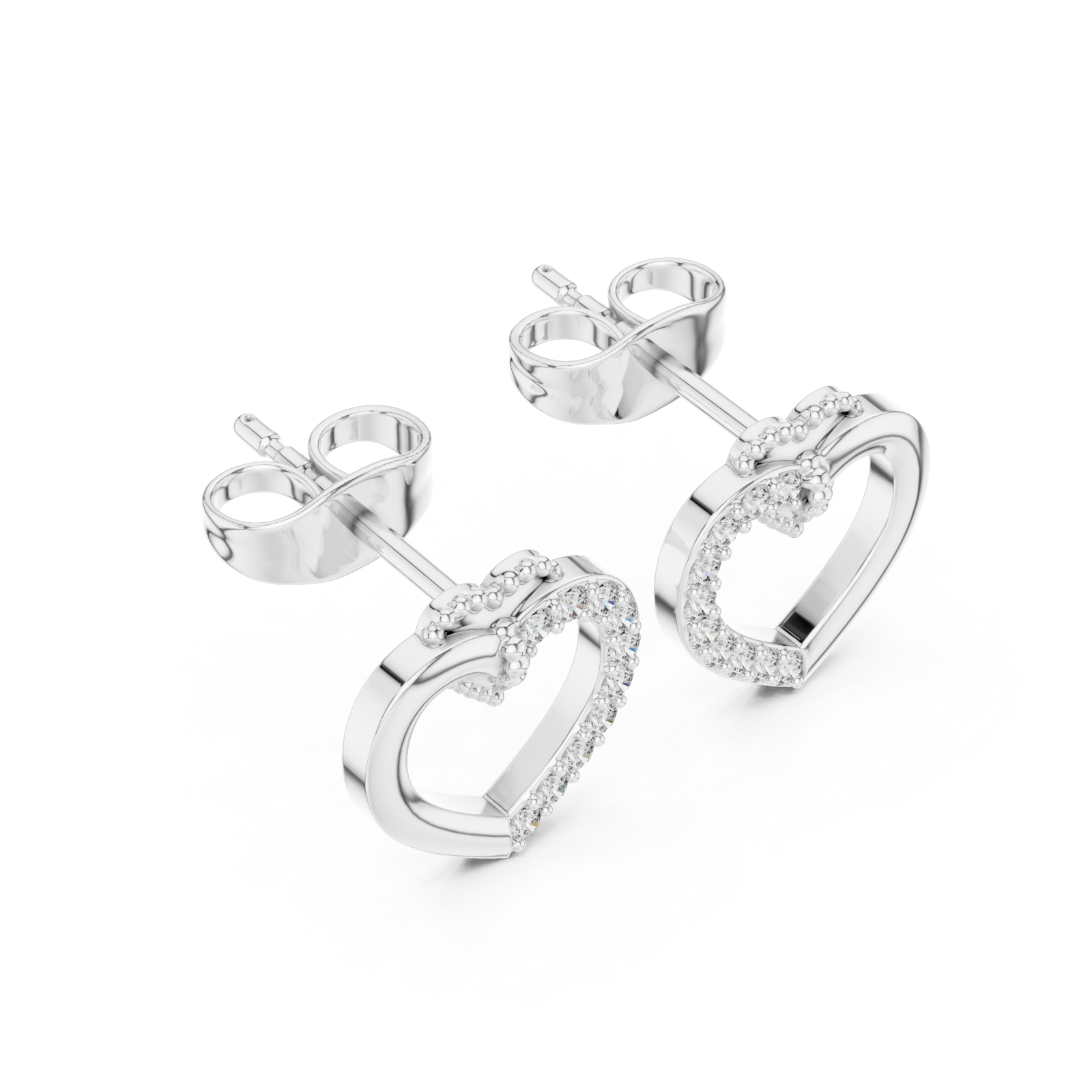  White Gold Sparkling Embrace Heart Stud Earrings Right View