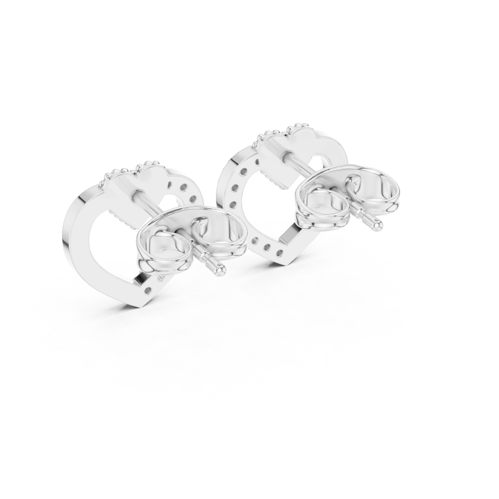  White Gold Sparkling Embrace Heart Stud Earrings Side View