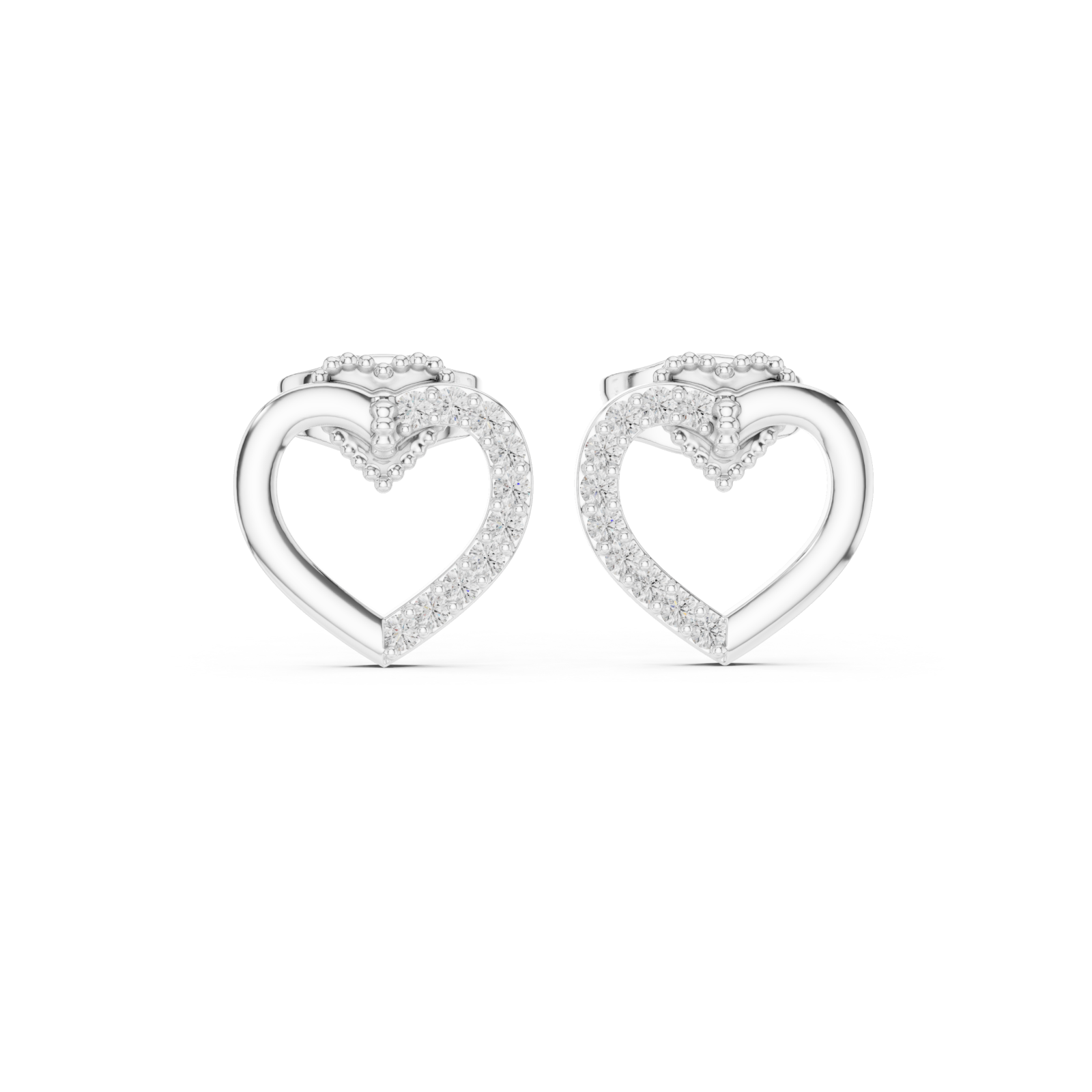  White Gold Sparkling Embrace Heart Stud Earrings Front View