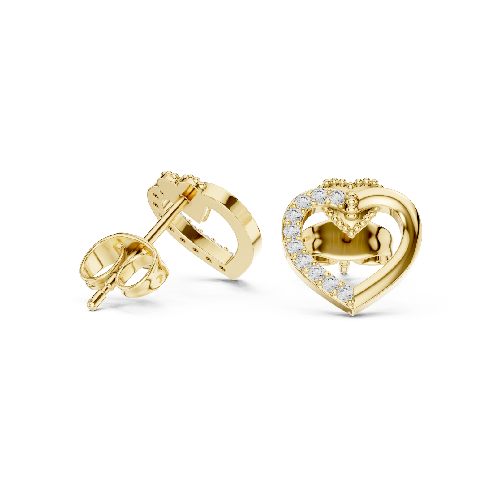  Gold Sparkling Embrace Heart Stud Earrings Left View