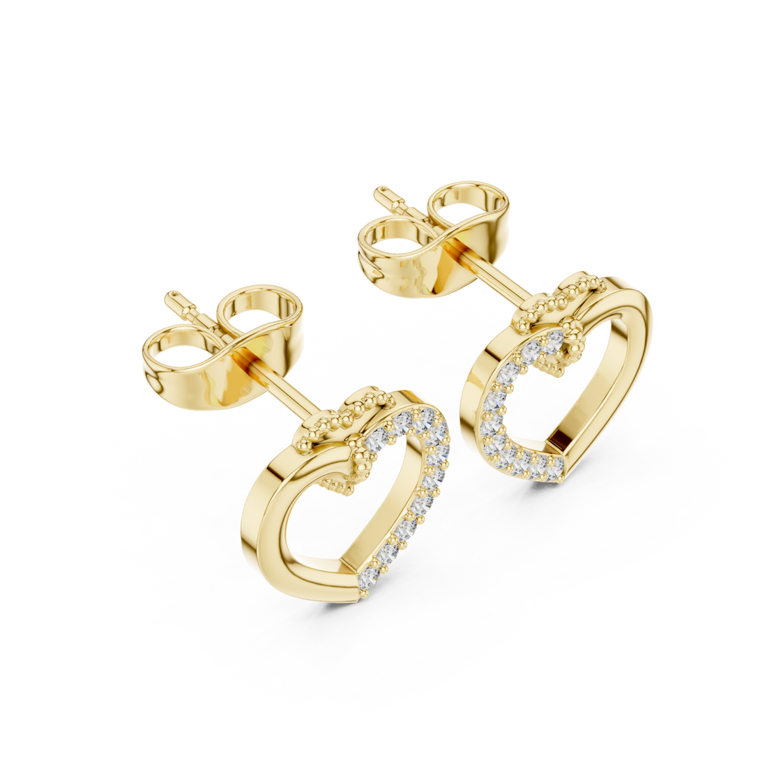 Gold Sparkling Embrace Heart Stud Earrings Right View