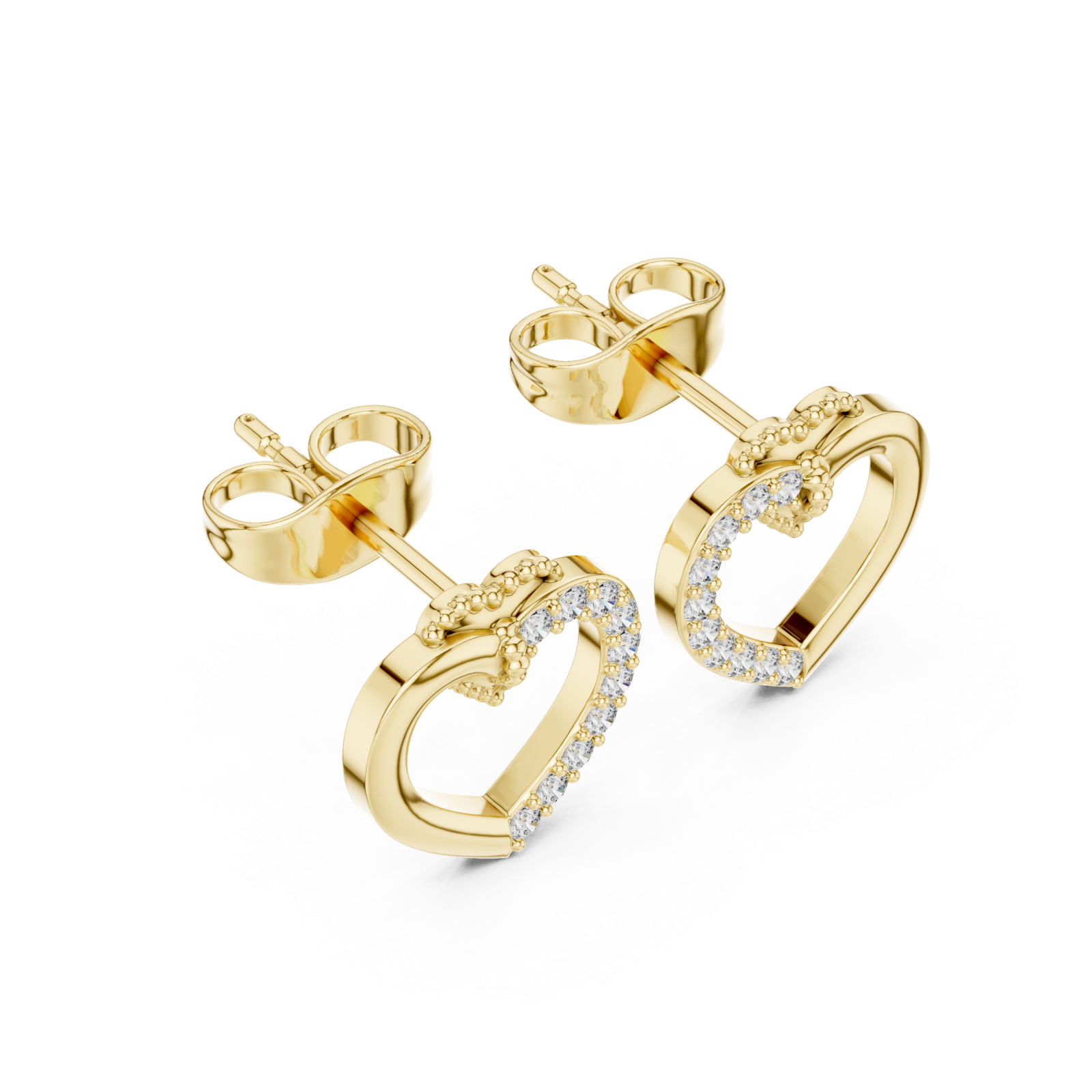 Gold Sparkling Embrace Heart Stud Earrings Right View