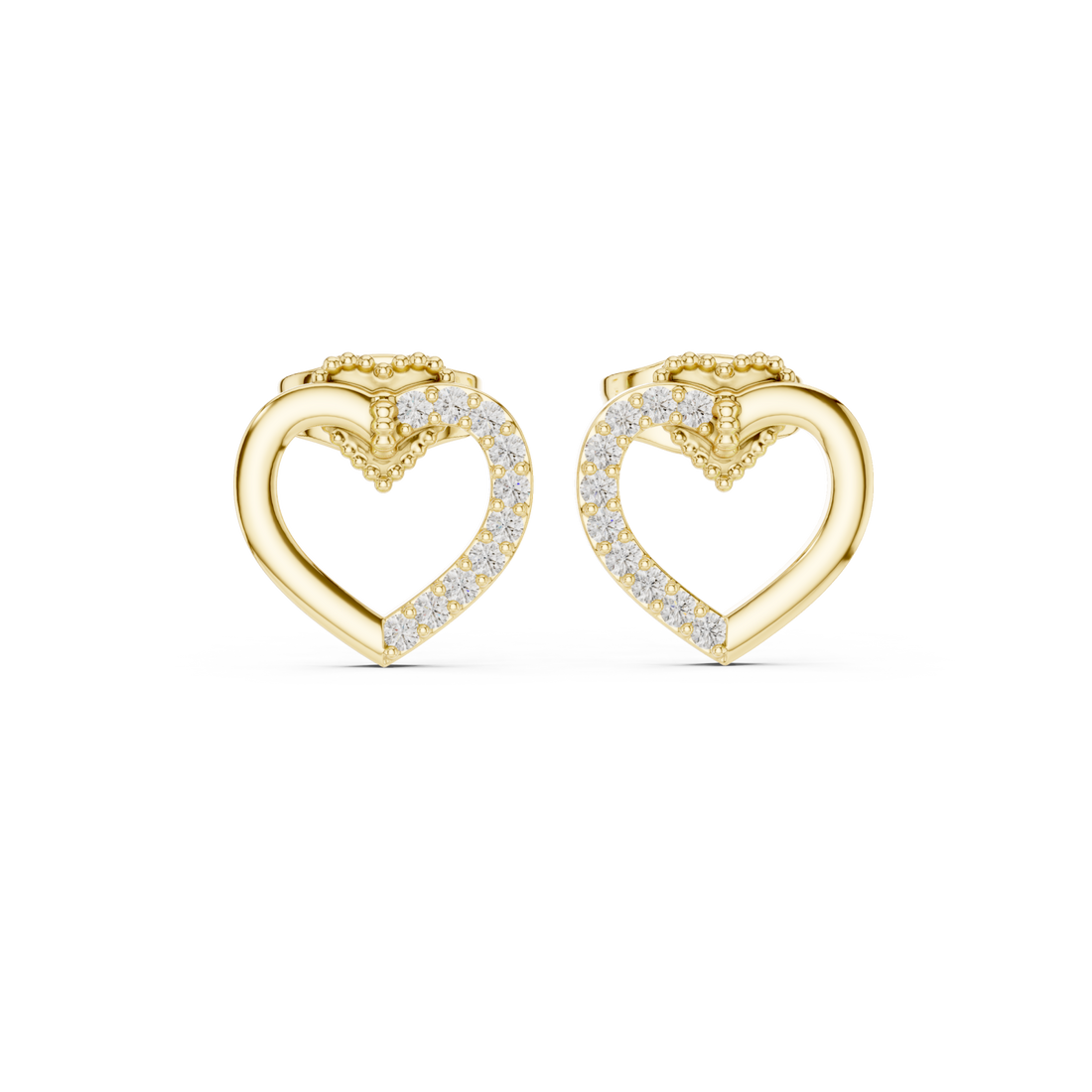 Gold Sparkling Embrace Heart Stud Earrings Right View