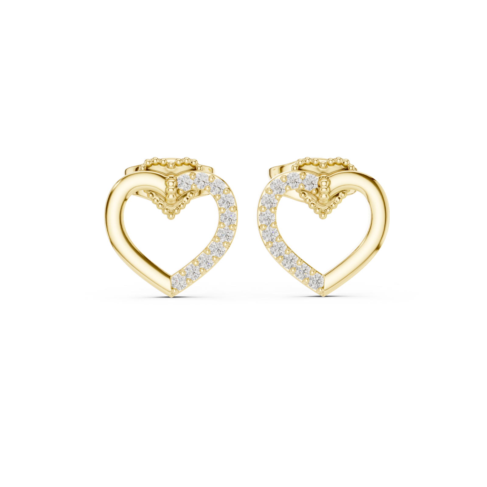  Gold Sparkling Embrace Heart Stud Earrings Front View