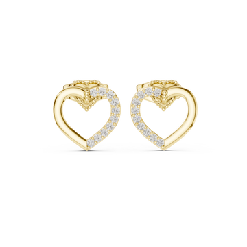  Gold Sparkling Embrace Heart Stud Earrings Front View