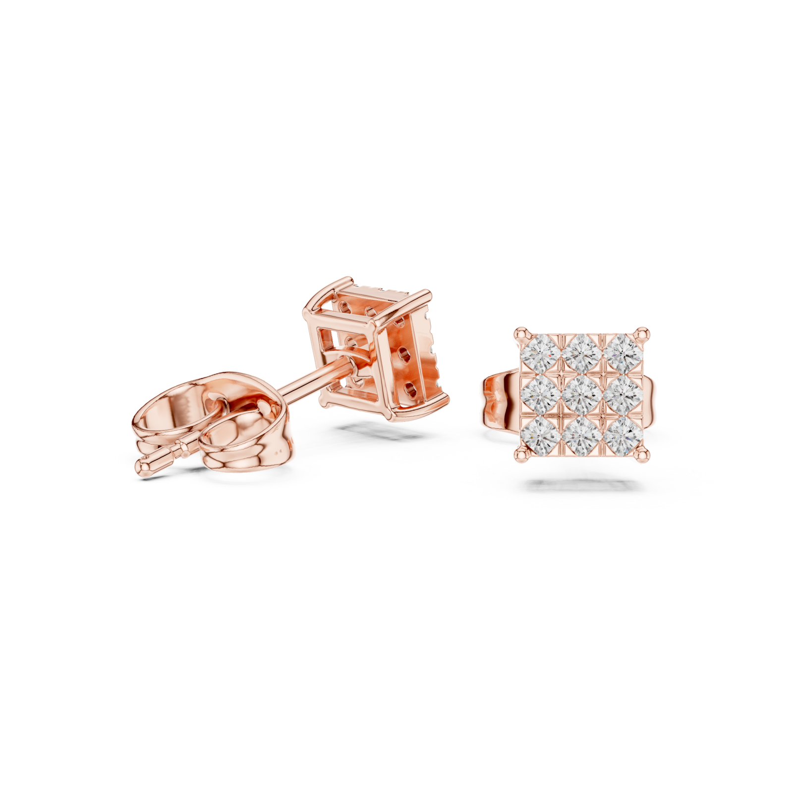  Rose Gold Delicate Prism Square Stud Earrings Left View