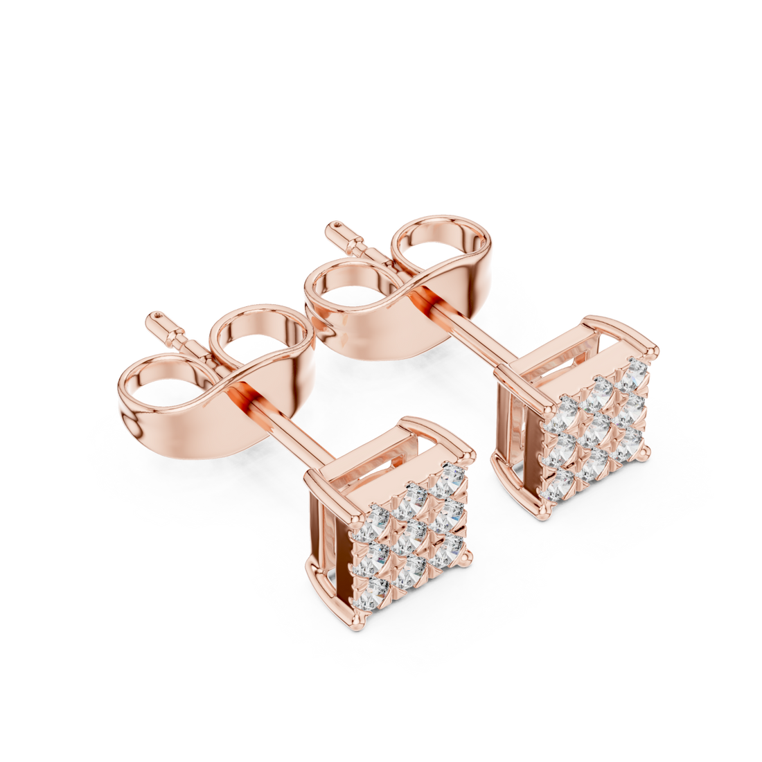  Rose Gold Delicate Prism Square Stud Earrings Right View