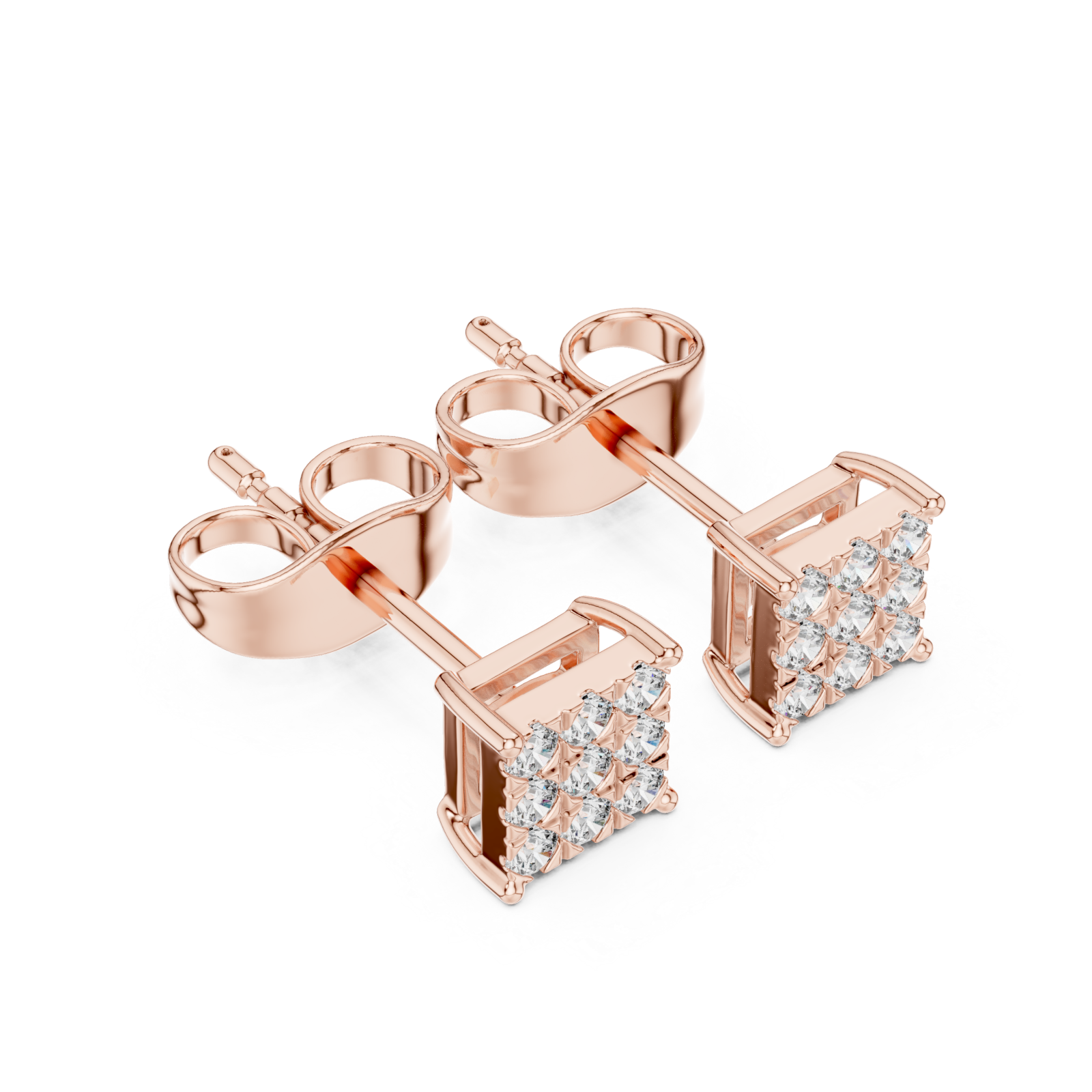  Rose Gold Delicate Prism Square Stud Earrings Right View