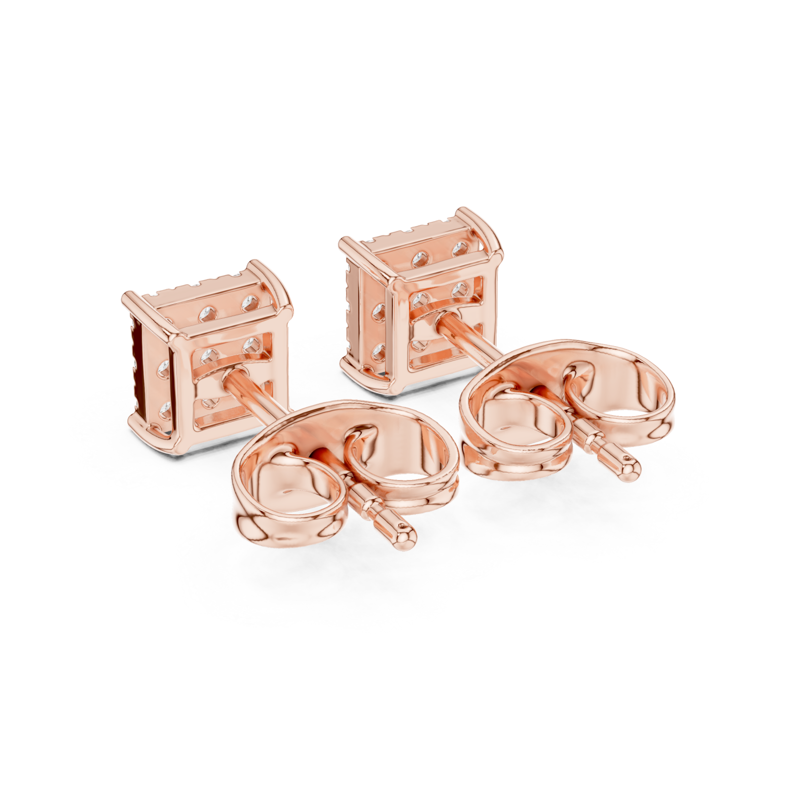  Rose Gold Delicate Prism Square Stud Earrings Side View