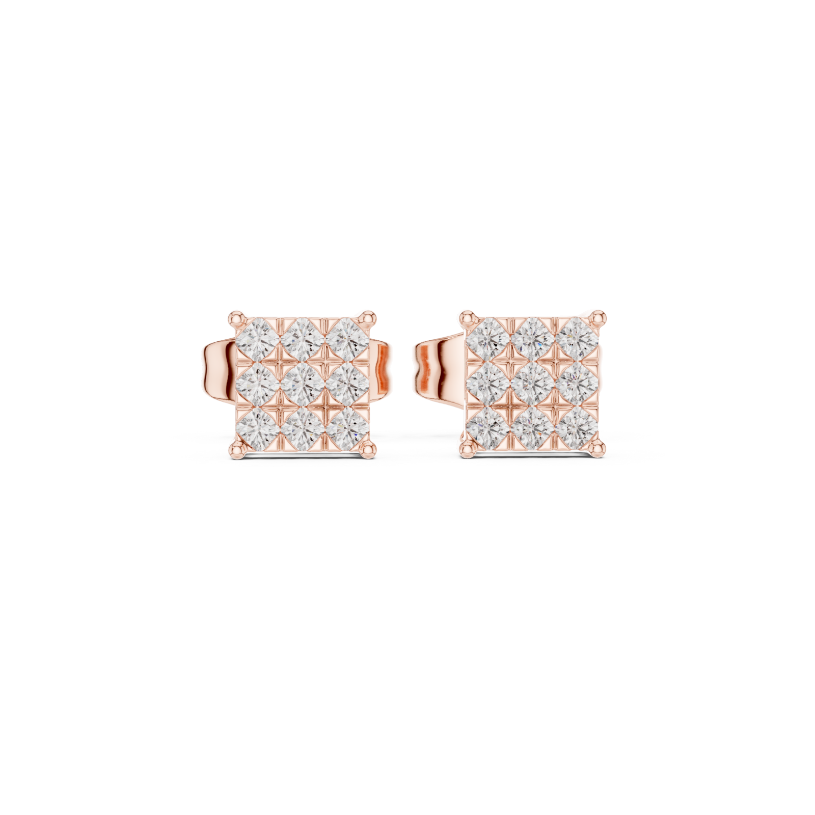  Rose Gold Delicate Prism Square Stud Earrings Front View