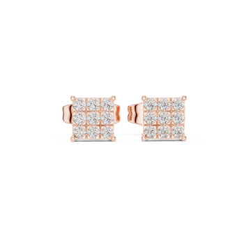  Rose Gold Delicate Prism Square Stud Earrings Front View