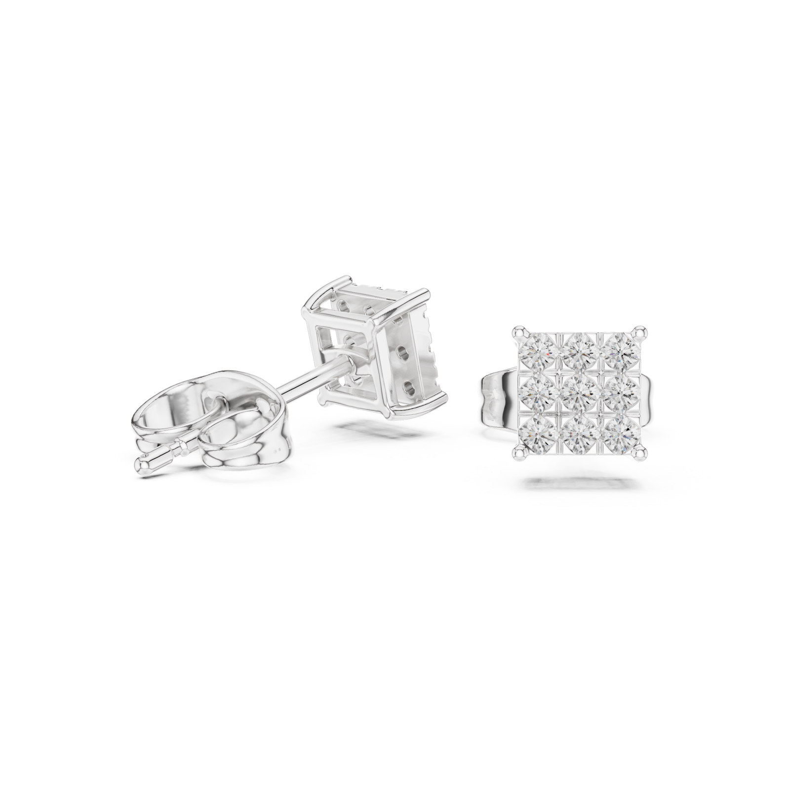  White Gold Delicate Prism Square Stud Earrings Left View