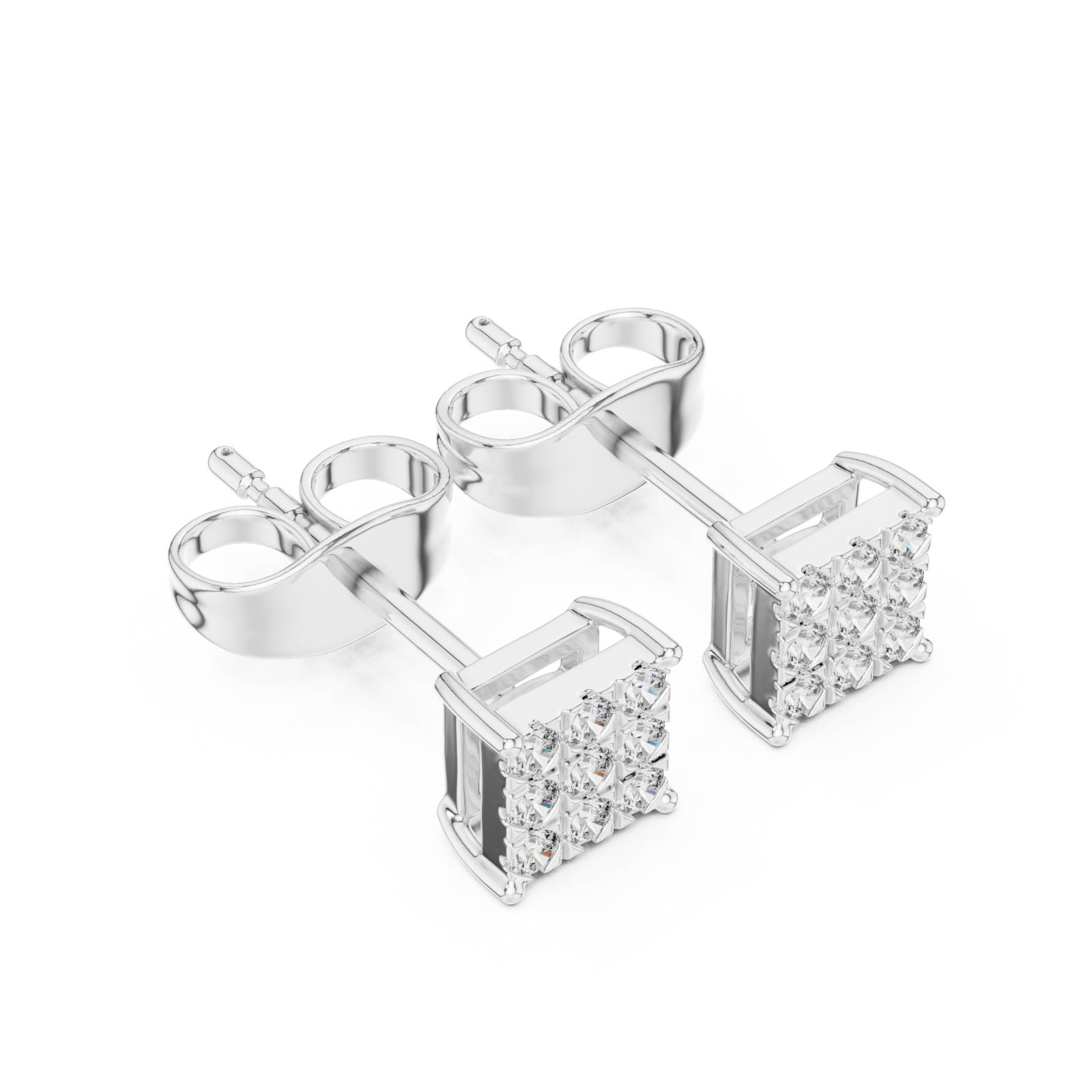  White Gold Delicate Prism Square Stud Earrings Right View