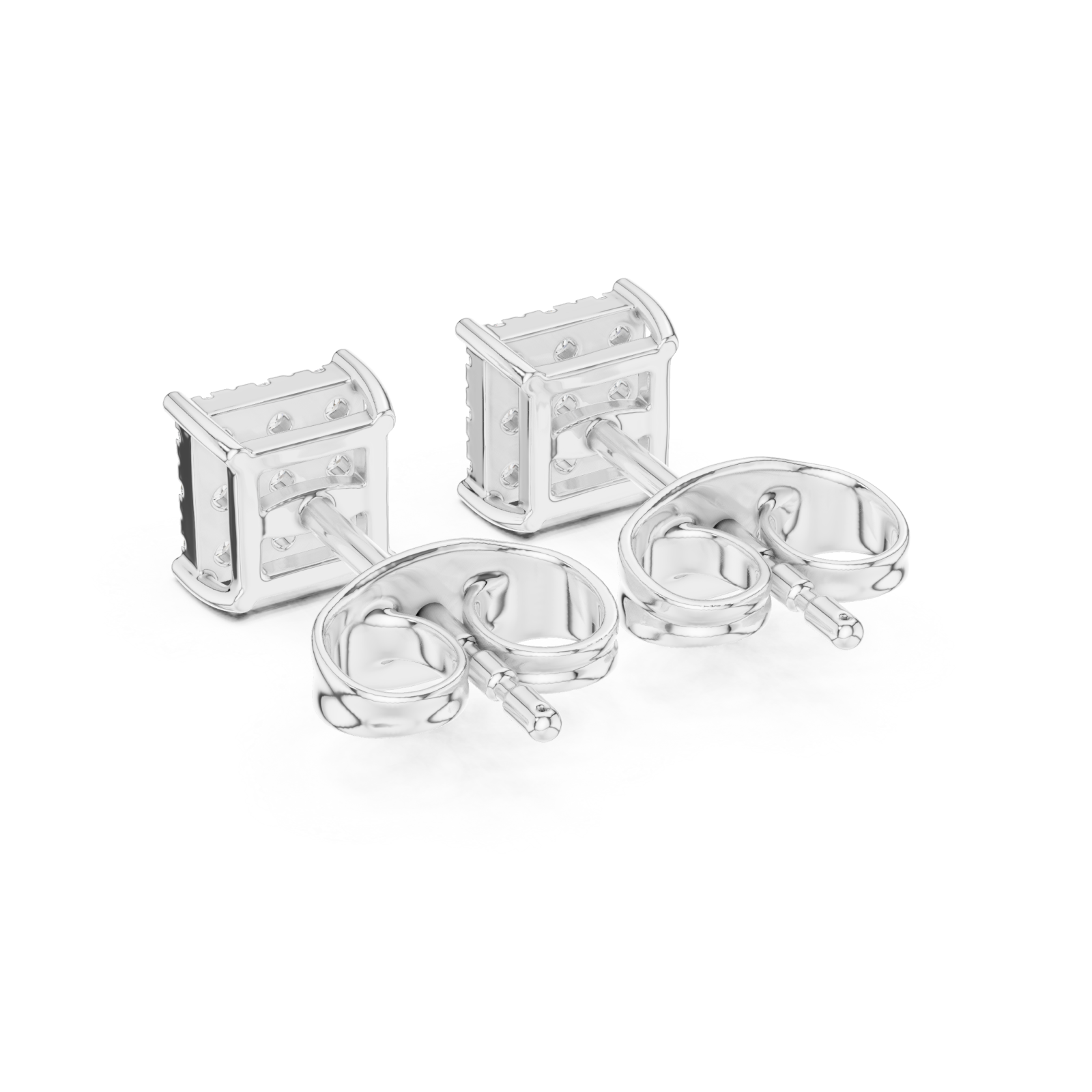  White Gold Delicate Prism Square Stud Earrings Side View