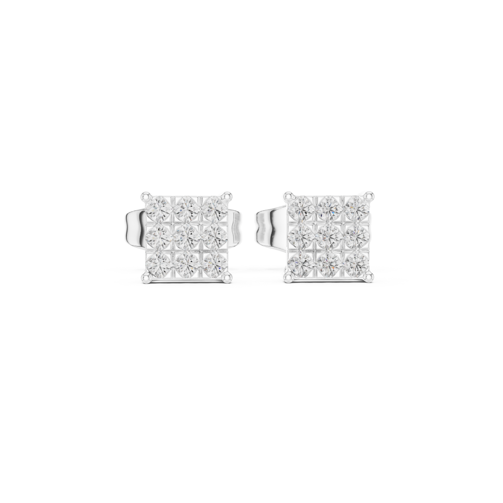 White Gold Delicate Prism Square Stud Earrings Front View