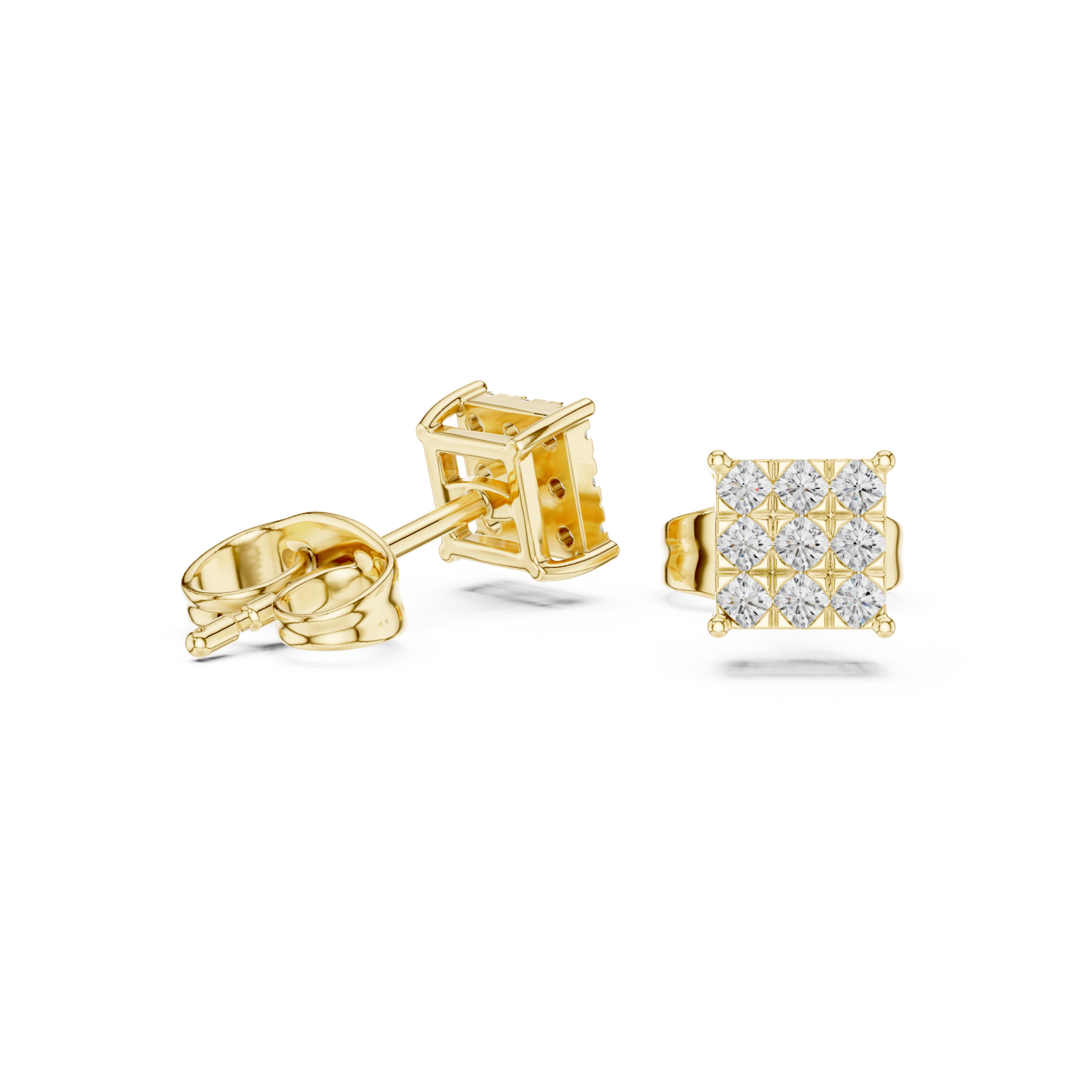  Gold Delicate Prism Square Stud Earrings Left View