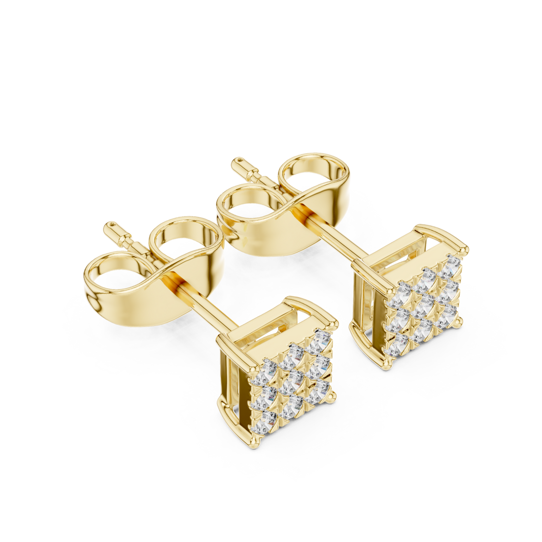 Gold Delicate Prism Square Stud Earrings Right View