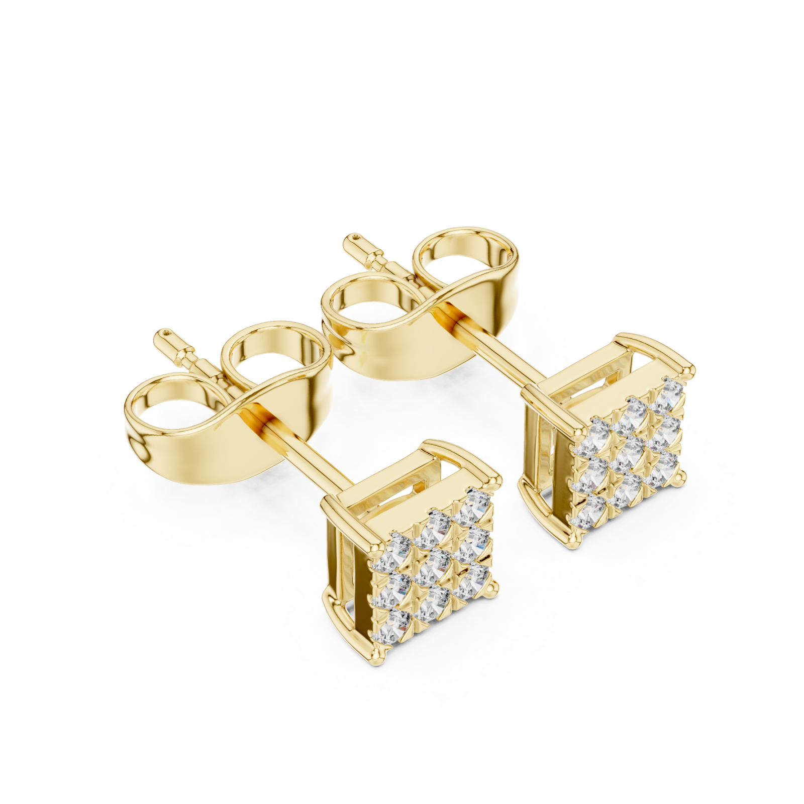Gold Delicate Prism Square Stud Earrings Right View