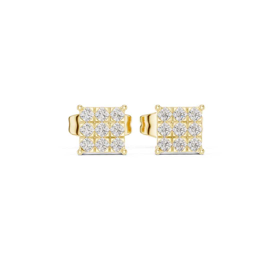 Gold Delicate Prism Square Stud Earrings Right View