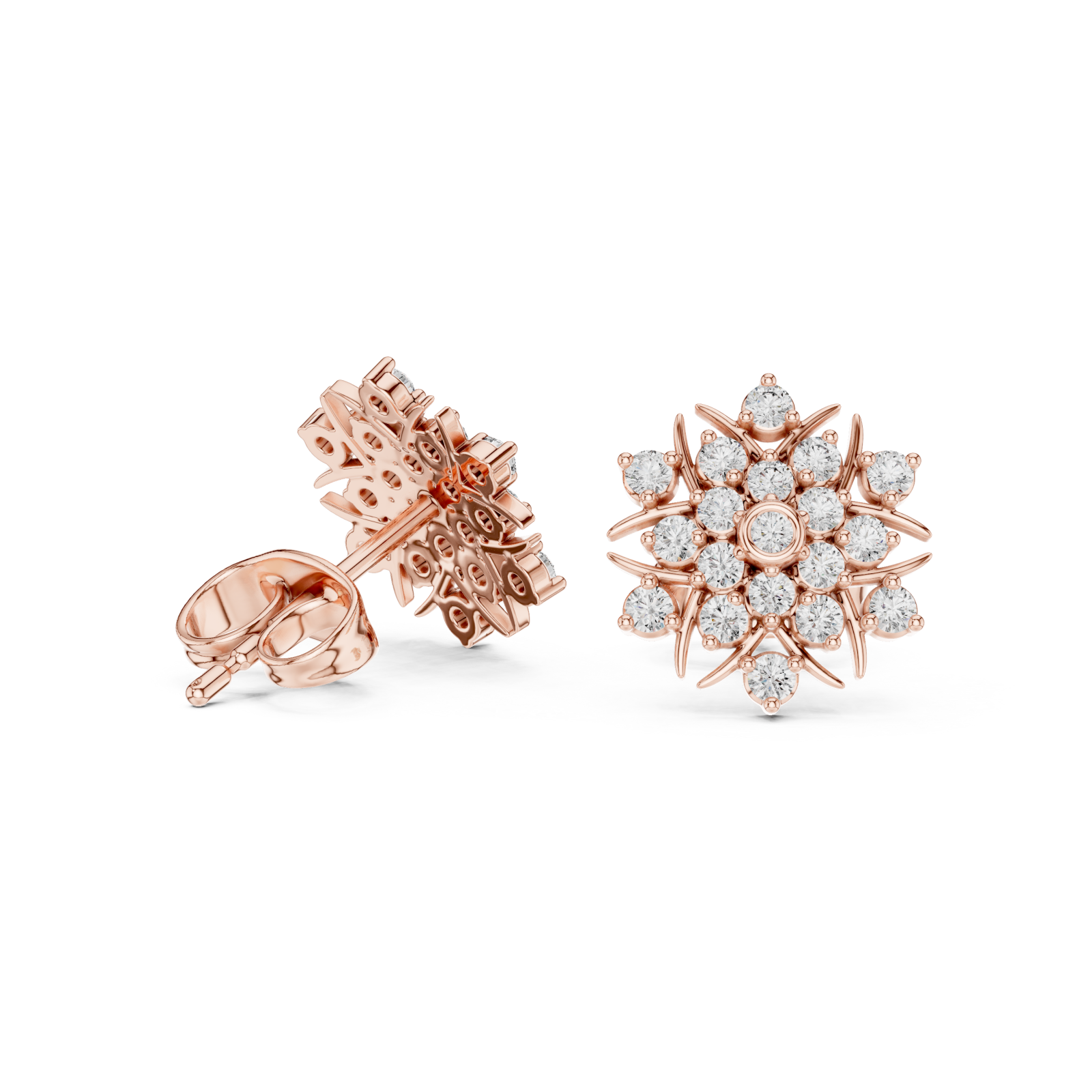  Rose Gold Serene Halo Blossom Stud Earrings Left View