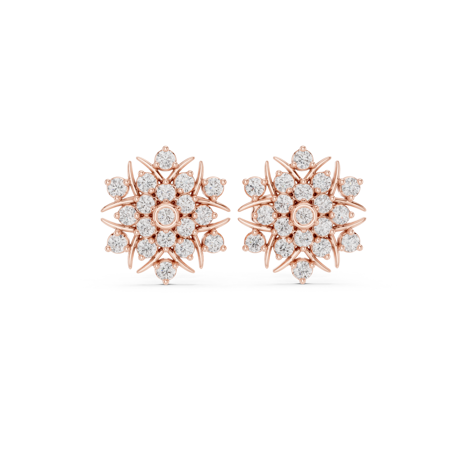  Rose Gold Serene Halo Blossom Stud Earrings Front View