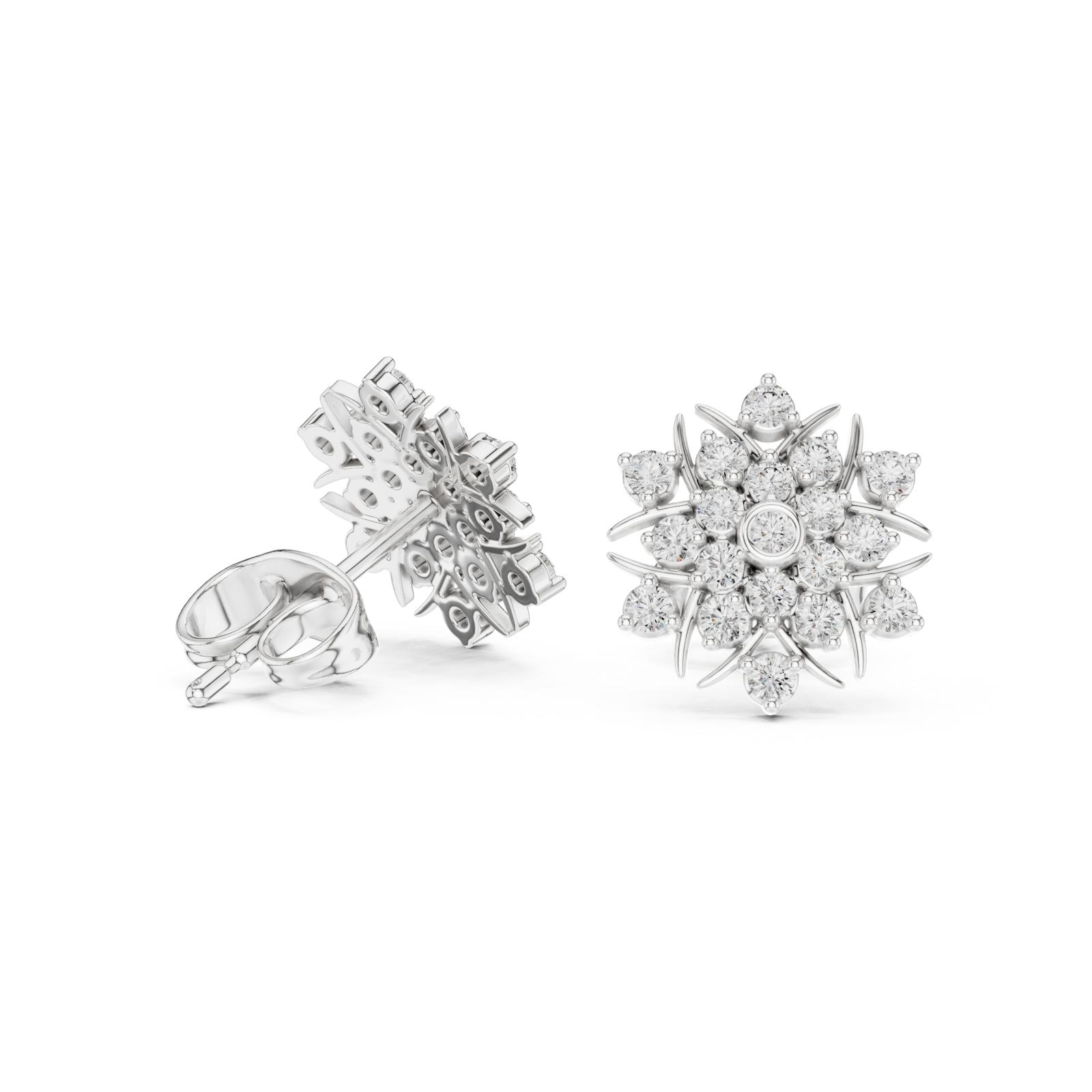  White Gold Serene Halo Blossom Stud Earrings Left View