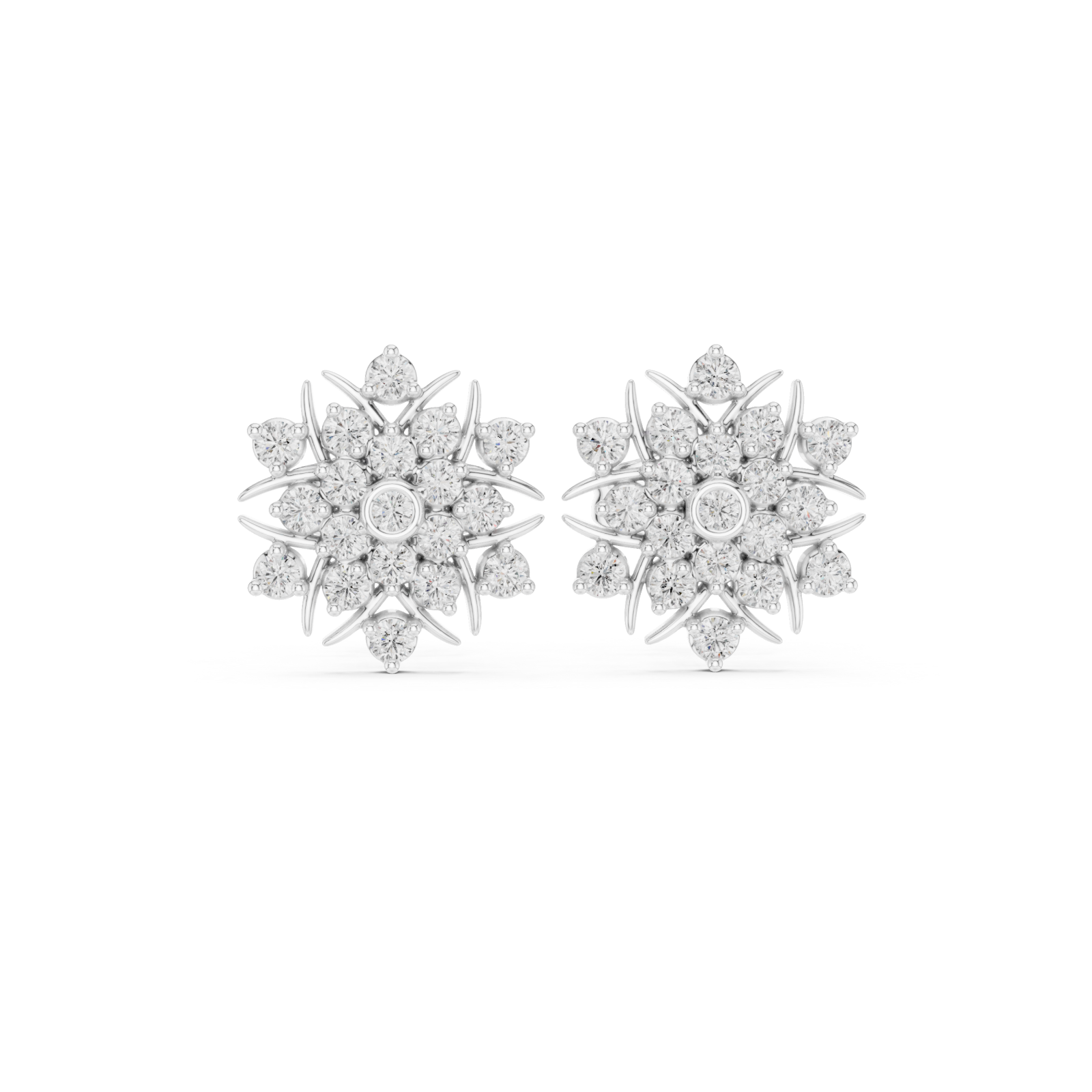  White Gold Serene Halo Blossom Stud Earrings Front View