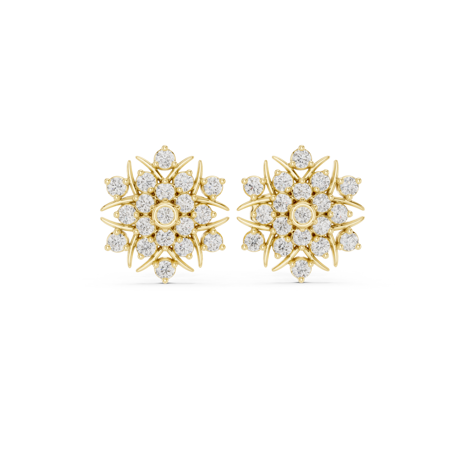  Gold Serene Halo Blossom Stud Earrings Front View