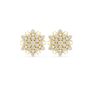 Gold Serene Halo Blossom Stud Earrings Front View