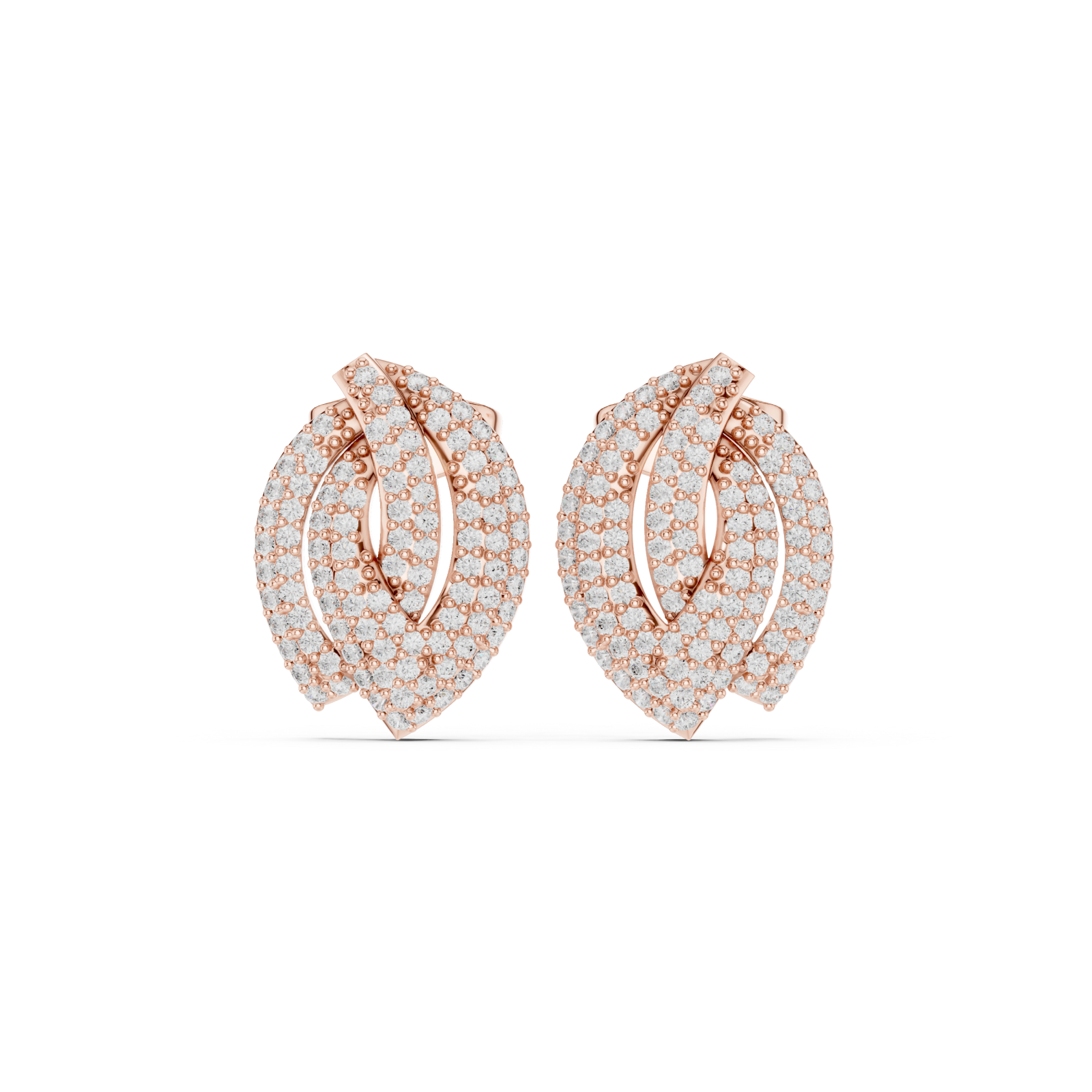  Rose Gold Radiant Petal Twist Stud Earrings Front View