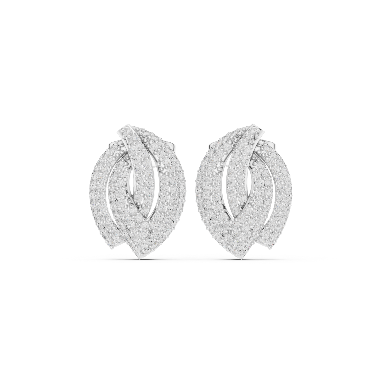  White Gold Radiant Petal Twist Stud Earrings Front View