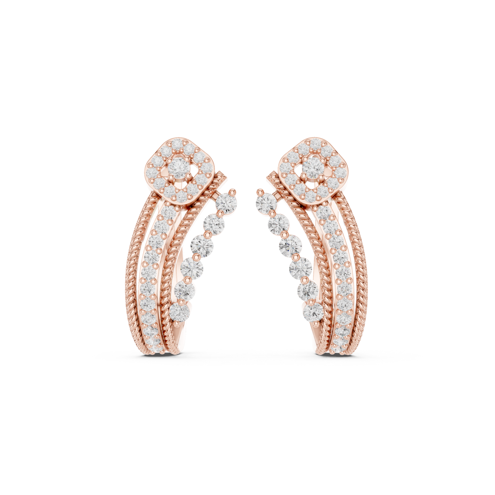  Rose Gold Elegant Modernist Curve Hoop Earrings Front View