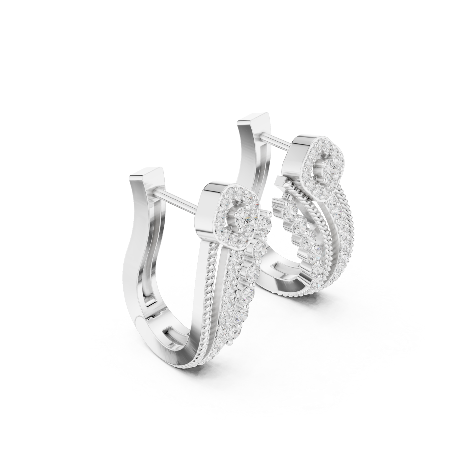  White Gold Elegant Modernist Curve Hoop Earrings Left View
