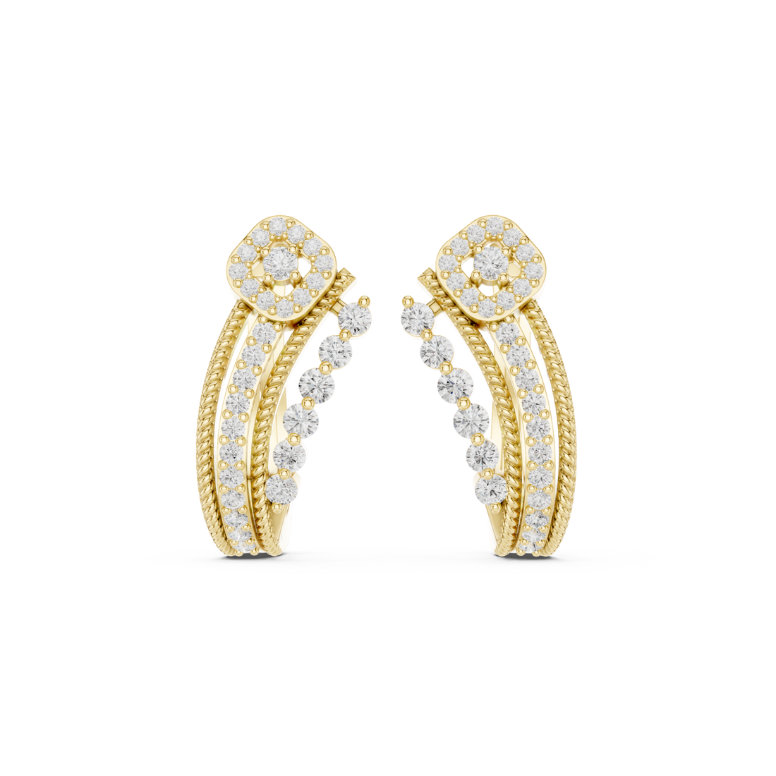 Gold Elegant Modernist Curve Hoop Earrings Right View