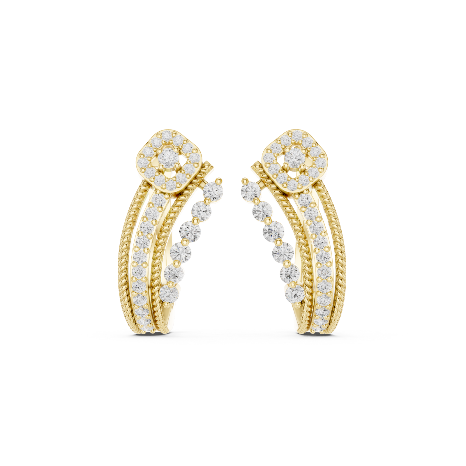  Gold Elegant Modernist Curve Hoop Earrings Front View